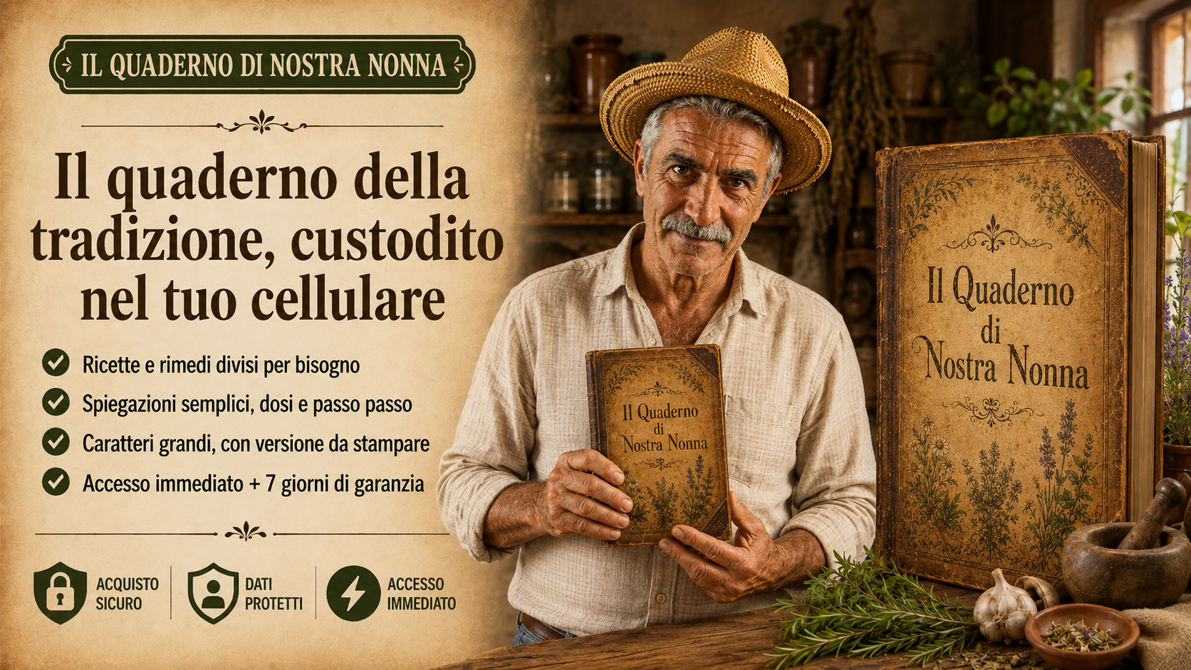 Luca Verdesani mostra il quaderno di ricette e rimedi di casa